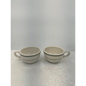 Homer Laughlin Set/2 Vintage Ivory Restaurant Ware Cups Green Stripes